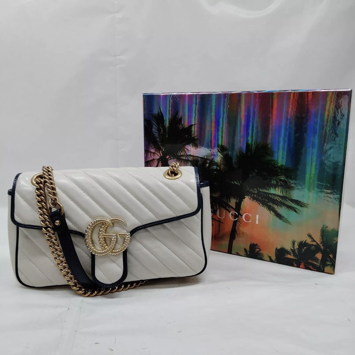 Gucci Shoulder Bag GG Marmont White Leather 3253211